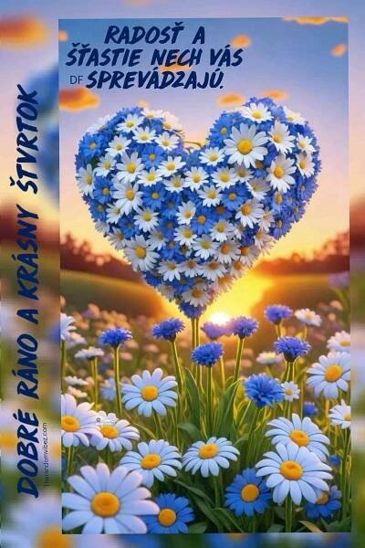 a card with daisies and blue flowers in the shape of a heart on it