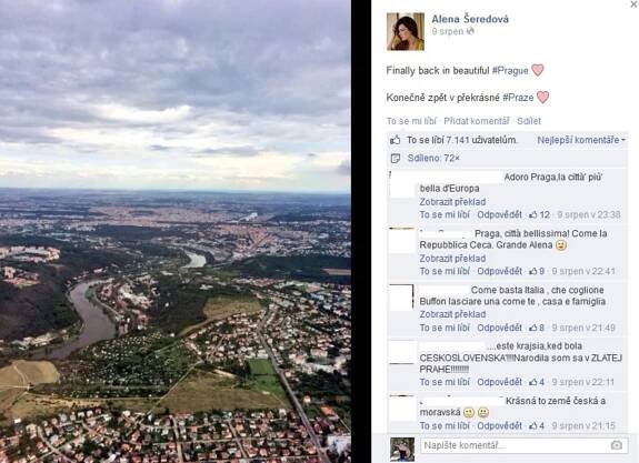 Alena Šeredová je zpátky v Čechách, napsala to na svém facebookovém profilu.