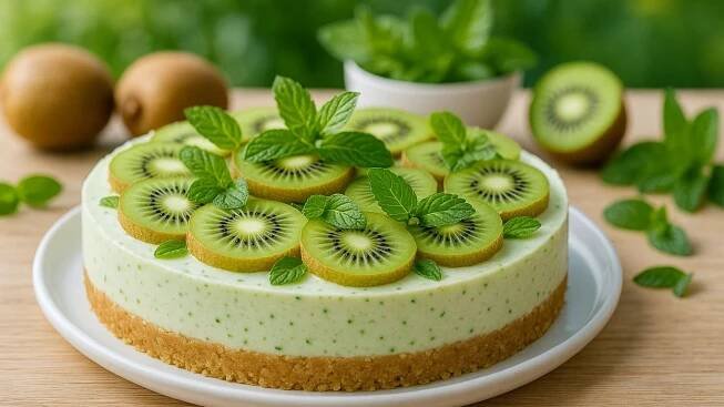 Kiwi-mätový cheesecake: Svieži nepečený dezert s dotykom exotiky