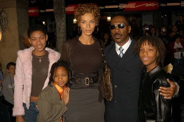 Eddie Murphy and wife Nicole and children during "The Haunted Mansion" World Premiere at El Capitan Theatre in Hollywood, California, United States.