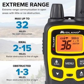 Midland® - T61VP3 X-TALKER - Two-Way Radio - 36 Channel FRS- Long Range Walkie Talkie, 121 Privacy Codes,  NOAA Weather Scan  Alert Black/Yellow, 2-Pack