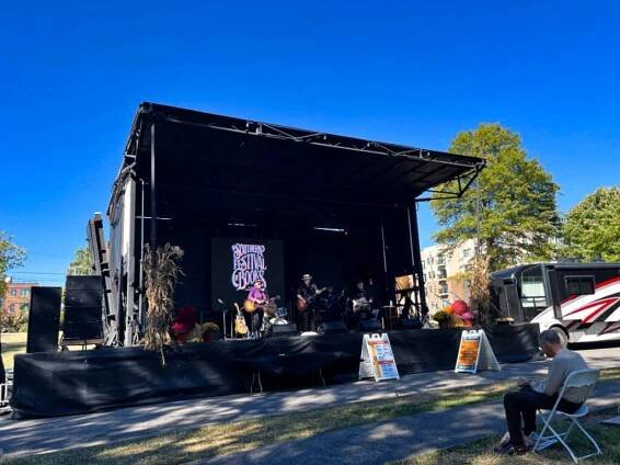 View of the musicians performing on the stage at the Southern Festival of Books