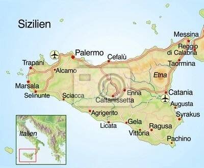 Fototapeta Mapa Sicílie s textem