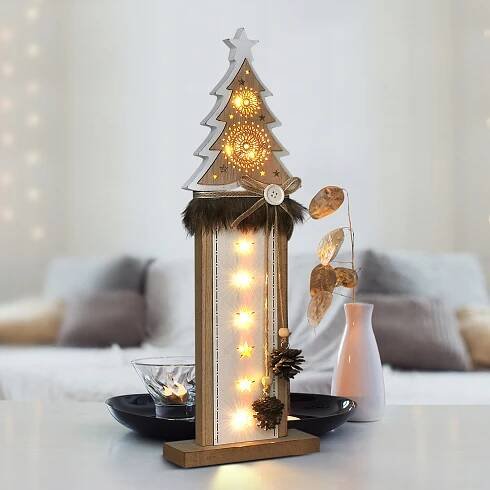Vánoční LED dřevěná dekorace Solight 1V236, stromek, 2x AA