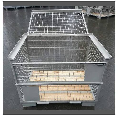 Gitterbox s víkem, 1200x800x800 mm, nosnost 1500 kg, šedá RAL7030