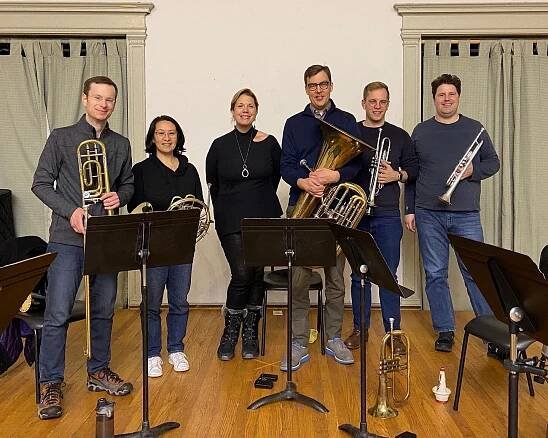 Great rehearsal with @jessicameyermusic last night!  Check out her quintet Luminosity on our show tomorrow at 7pm!  Ticket info in bio
#brassquintet #newmusic #tuba #trombone #horn #trumept