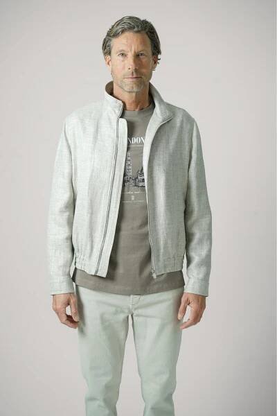 BRUNELLO CUCINELLI DIAGONAL BOMBER JACKET LIGHT GREY