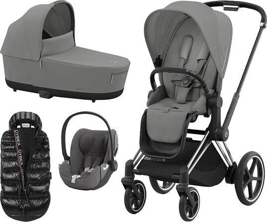 Kočárek CYBEX Set e-Priam Matt Black Seat Pack 2024 včetně Cloud T i-Size PLUS + ZDARMA Zimní fusak, leaf green  + ZDARMA Zimní fusak