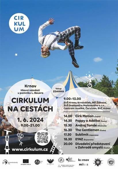 Dnes se v centru města koná Cirkulum na cestách. Jeho dopolední část je kvůli dešti zrušena. V poledne už ale má vykouknout sluníčko a tak ve 12.00 hodin program zahájí loutkářský soubor Krnováček a jazz a od 13.00 hodin se můžete těšit na cirkusové a akrobatické kousky.