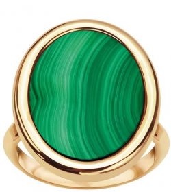 Gold-plated silver ring with malachite - Medallions