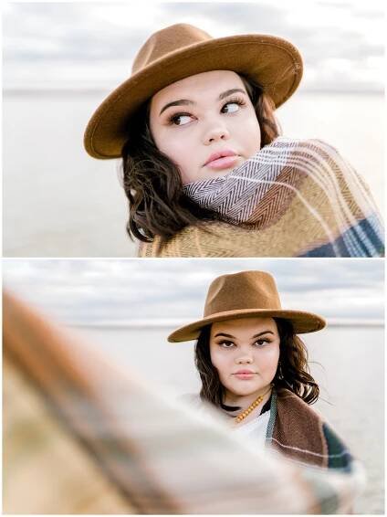 Girl looking off to side next to lake in Birdville High Senior Shoot 2020
