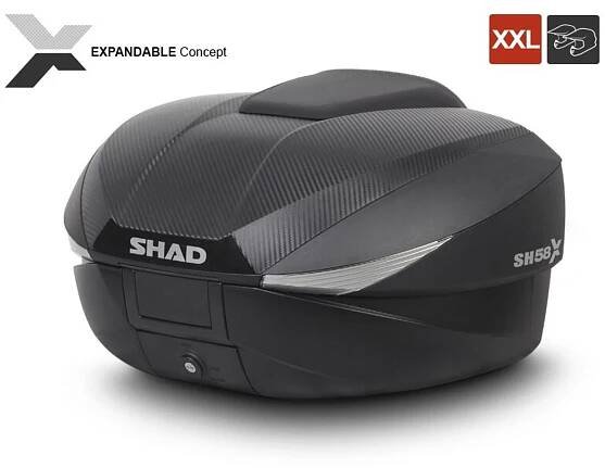 Vrchní kufr na motorku SHAD SH58X karbon (rozšiřitelný koncept) se zámkem PREMIUM