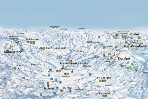Lavanttal - Klippitztörl | Koralpe | Weinebene - mapa sjezdovek