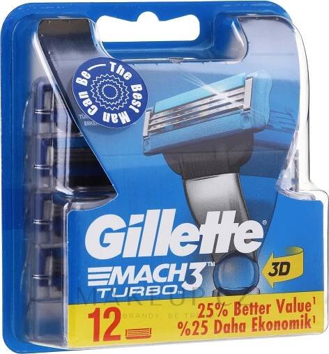Gillette Mach3 Turbo - Vyměnitelné kazety na holení, 12 ks.