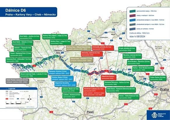 Aktualizovaná mapa jednotlivých úseků dálnice D6 - Ředitelství silnic a dálnic s. p. pro Karlovarský kraj