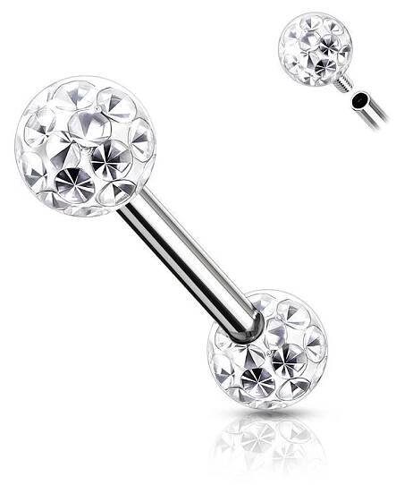 Piercing do bradavky chirurgická ocel s tyrkysovými krystaly