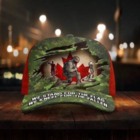 Canadian Veteran Remembrance 'We Stand For The Flag We Kneel For The Fallen' Cap Headwear | 040452