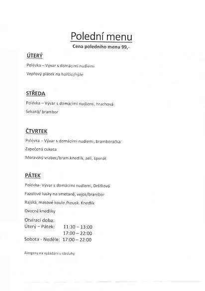 Polední menu - Motorest U Lípy - Obec Třebihošť