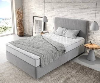 Boxspring postel Dream-Well 120x200 cm mikrovlákno šedá s matrací a topperem - DELIFE.cz