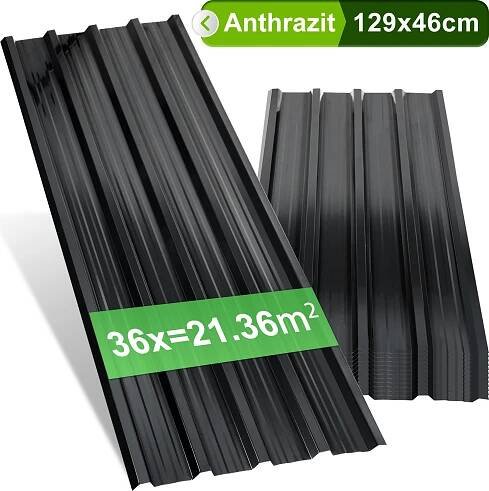 Trapézový plech 129x46cm antracit 12/24/36 kusů plechové střechy pro přístřešek na