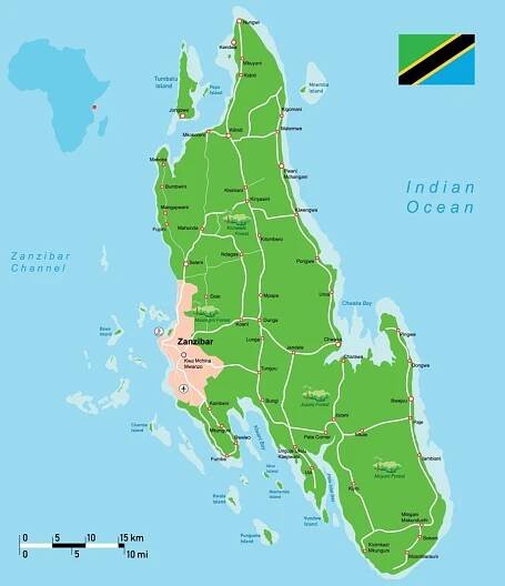 Mapa a poloha ostrova Zanzibar