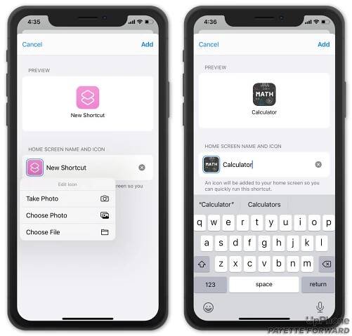 choose icon and name for shortcut