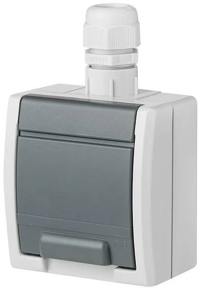 FAMATEL ATLAS Zásuvka SCHUKO s vývodkou M20 na omítku 16A 230V IP65 šedá