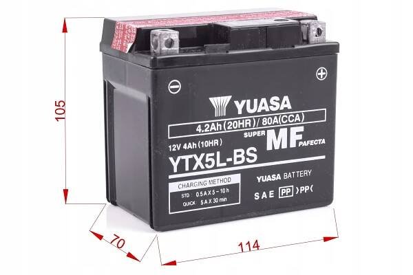 Motobatéria YUASA YTX5L-BS 4Ah, 12V Výrobca Yuasa