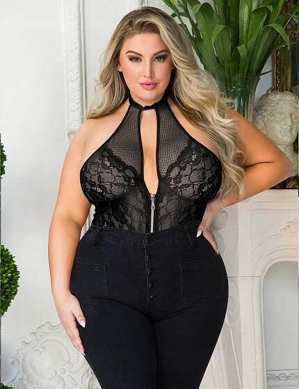 Sexy černé krajkové body   zapínáním vpředu odkrytá záda Plus Size Značka Jiná značka