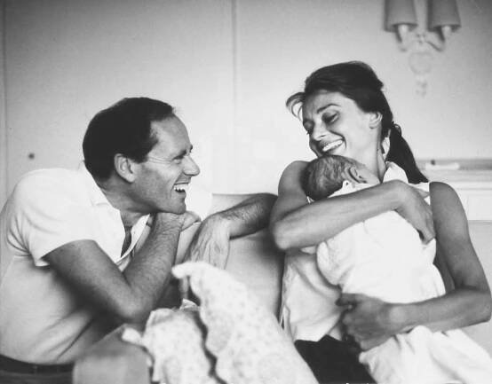Audrey Hepburn and Mel Ferrer photographed by Richard Avedon with their new born son, Sean Hepburn Ferrer, July 1960.