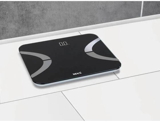 Wenko Skleněná analytická osobní váha s Bluetooth, černá, 30 x 2,1 x 26 cm