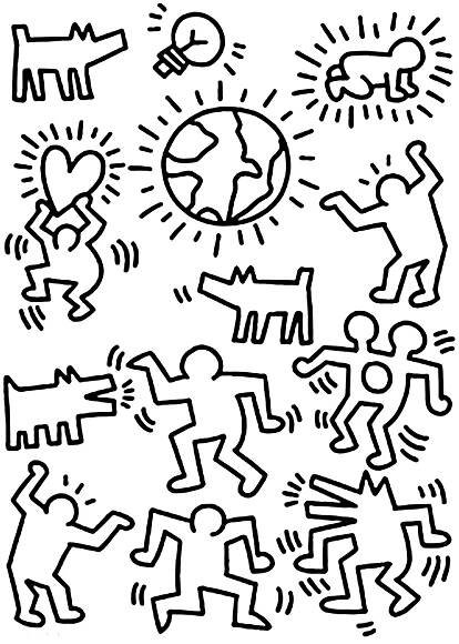 an abstract drawing with black and white lines on the bottom half of it, depicting people dancing
