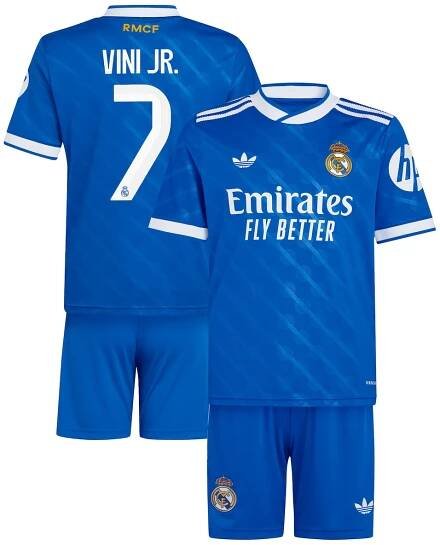 Real Madrid adidas Third Youthkit 2025-26 with Vini Jr. 7 printing