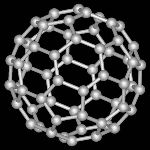 Slavný fulleren C60 (buckminsterfulleren). Kredit: IMeowbot / Wikimedia Commons.