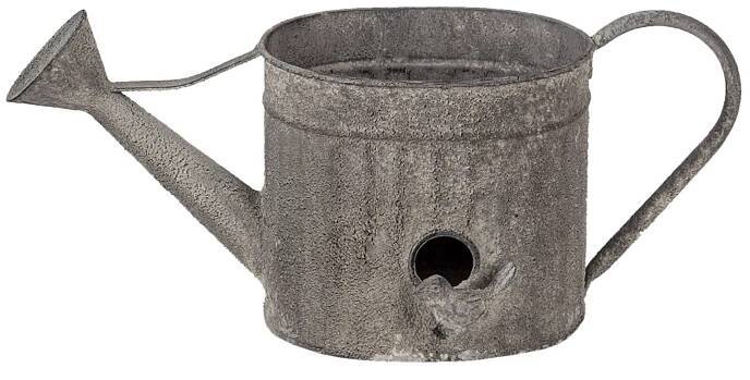 Dekorační plechová konev ve tvaru budky s ptáčkem – 39x18x16 cm