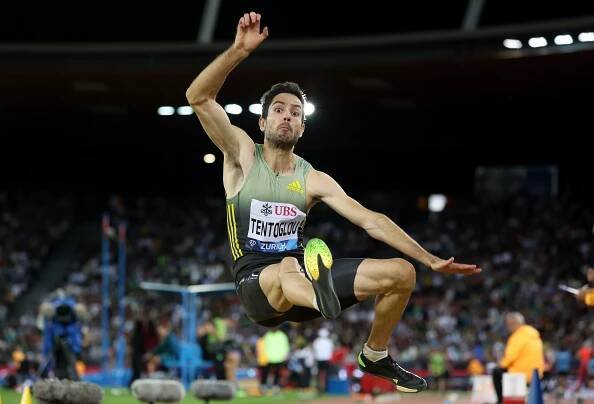 Miltiadis Tentoglou in the long jump at the Wanda Diamond League Final in Zurich