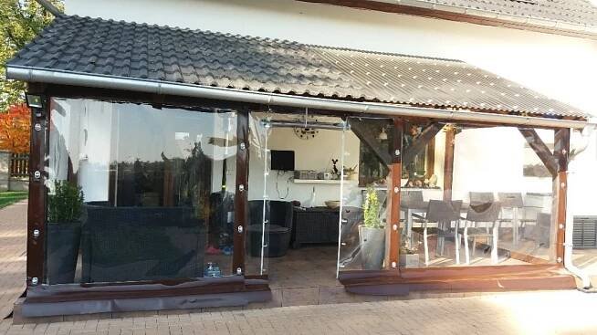 Plachta na pergolu - PVC fólie Crystal 1mm + oka + lem | Plachty na pergoly |Flobal s.r.o 