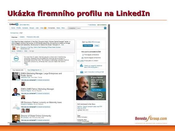 Ukázka firemního profilu na LinkedIn 