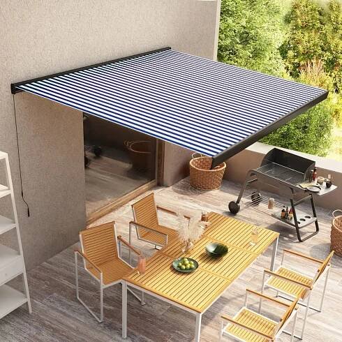 vidaXL Kazetová markýza na ruční ovládání 350 x 250 cm, modrá/bílá