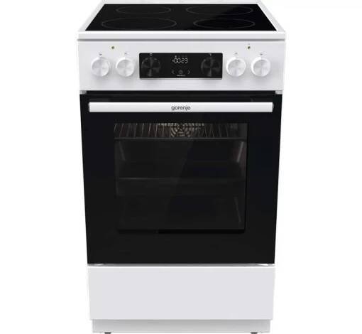 Sporák Elektrický sporák Gorenje GEC5C61WG (Elektrický sporák, Energetická třída A, Objem trouby: 70 l, Sklokeramická varná deska, 4 varných zón, bílá barva, Displej:, Gril, Výška: 85 cm, Šířka: 50 cm, Hloubka: 59,4 cm)