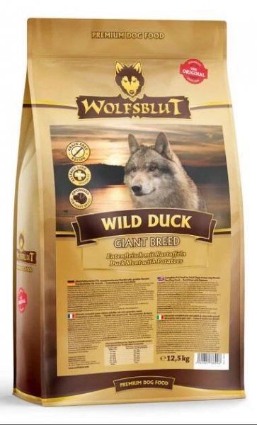 Granule Wolfsblut Dog Giant Breed Wild Duck s kachním masem pro obří plemena, 12,5 kg.
