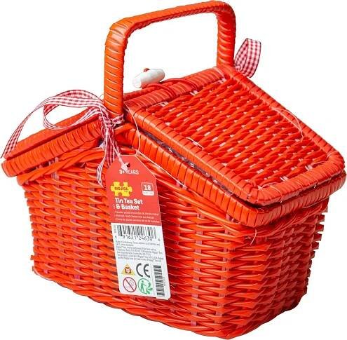 Bigjigs Toys Čajová puntíkovaná sada v piknikovém koši