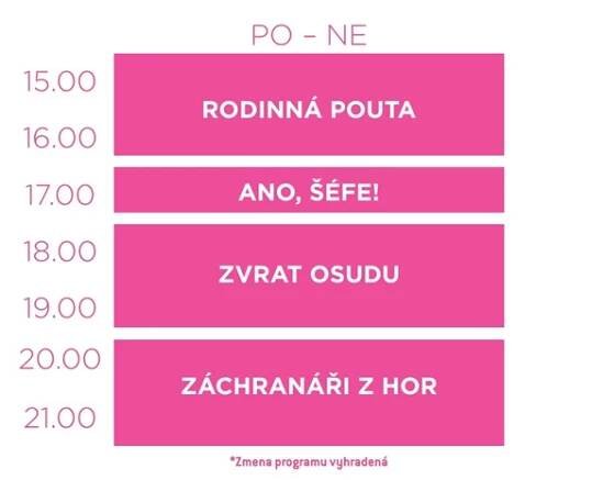 Orientační programové schéma Prima Love SK, zdroj: FTV Prima