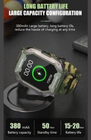 C20 Vojenské chytré hodinky Muži Carbon Black Ultra Army Outdoor IP68 5ATM Vodotěsné Smartwatch Heart Rate Blood Oxygen Satm 2023