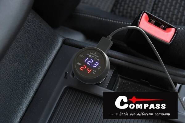 USB adaptér do auta Compass USB, voltmetr, teploměr
