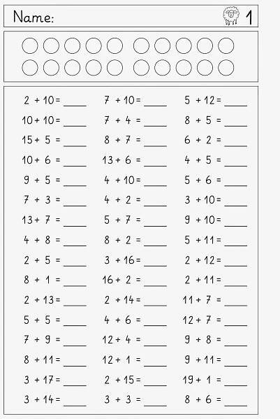 Kopfrechnen plus ZR 20 | 1. klasse mathe arbeitsblatt, Matheaufgaben für vorschulkinder, Matheunterricht