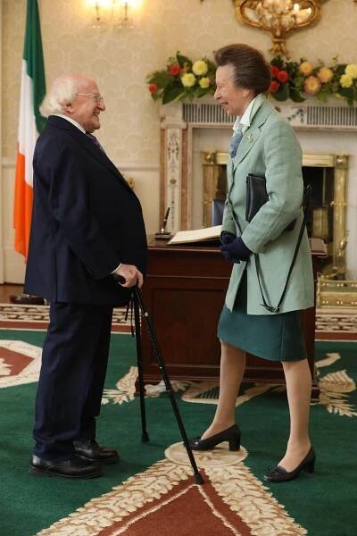 The Princess Royal calls on Irish President Michael Higgins and his wife, Sabina Coyne, at Aras an Uachtarain in Dublin on August 6, 2025 (Gareth Chaney/PA Images/Alamy)