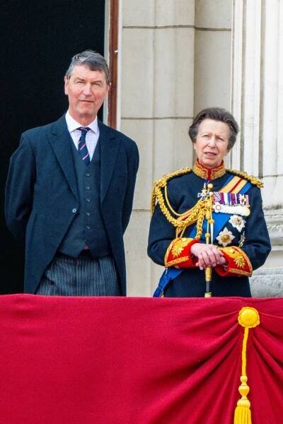 Princess Anne on palace balcony with husband Timothy Laurence 
