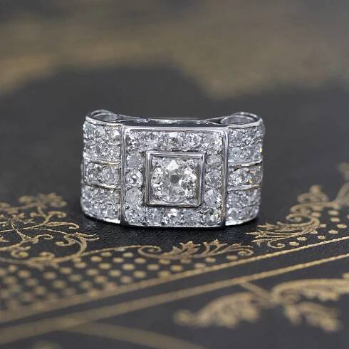 1.40ctw Art Deco Diamond Scroll Ring