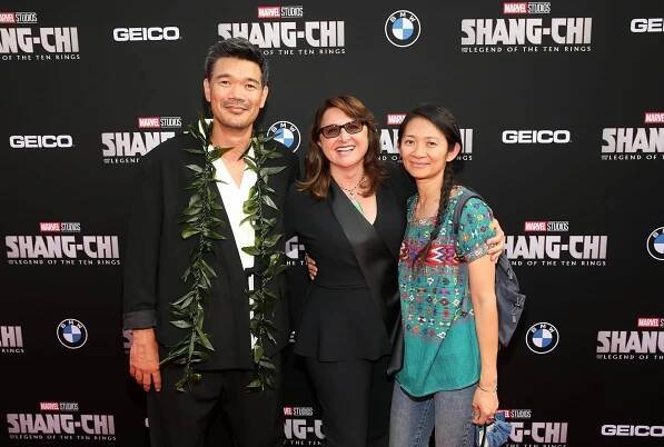 Victoria Alonso, Chloé Zhao, and Destin Daniel Cretton at an event for Shang-Chi a legenda o deseti prstenech (2021)